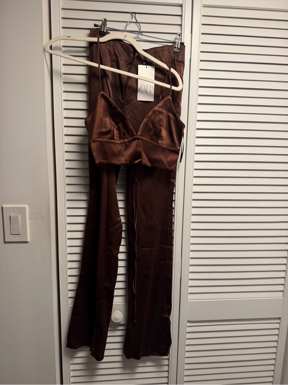 Zara Brown 2 piece SET including a Cropped Cami Top and Matching pants XS